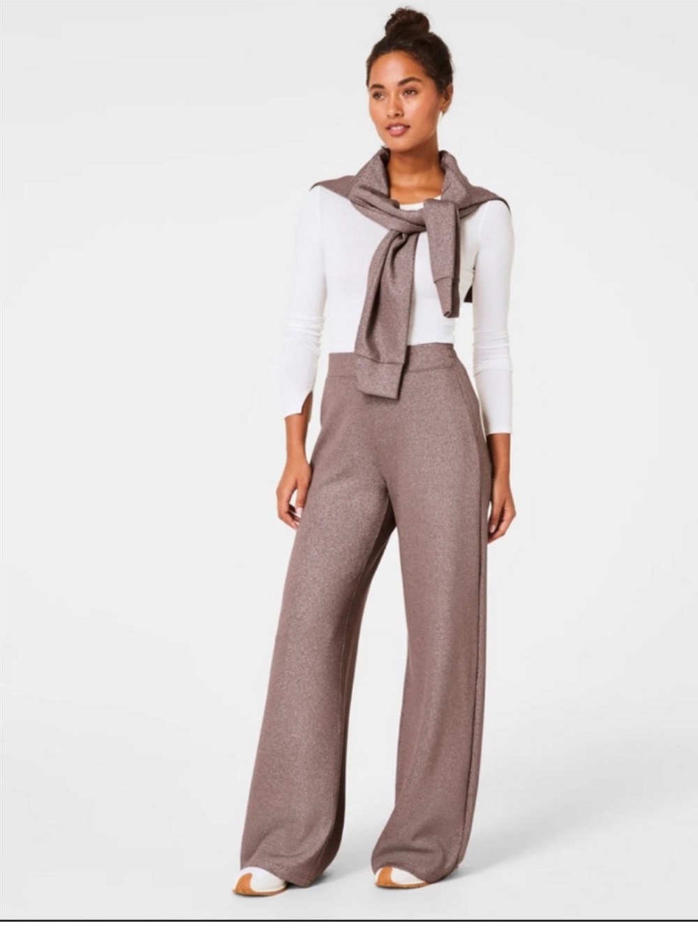 Like New Spanx Air Essentials Shimmer Wide Leg Smoke Silver Pants Small Petite